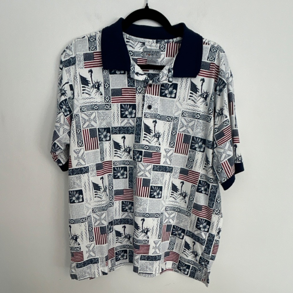 Windham Pointe‎ Men's Fourth Of July USA Flag Short Sleeve 60%cotton 40% Poly M